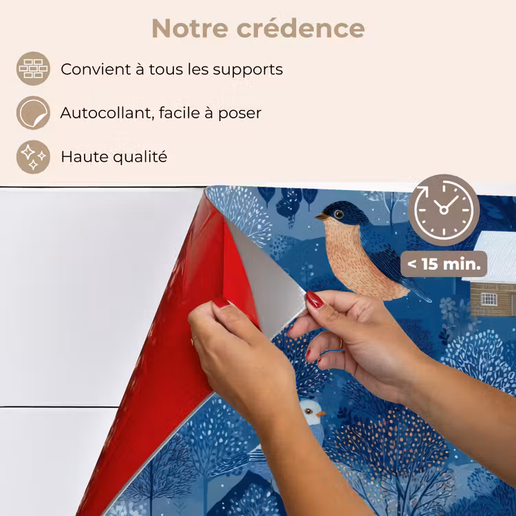 Fond de hotte - Maisons - Oiseaux - Neige - Bleu — 4