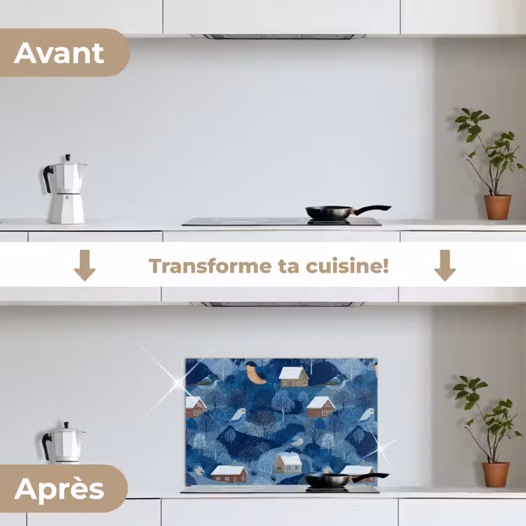 Fond de hotte - Maisons - Oiseaux - Neige - Bleu — 7