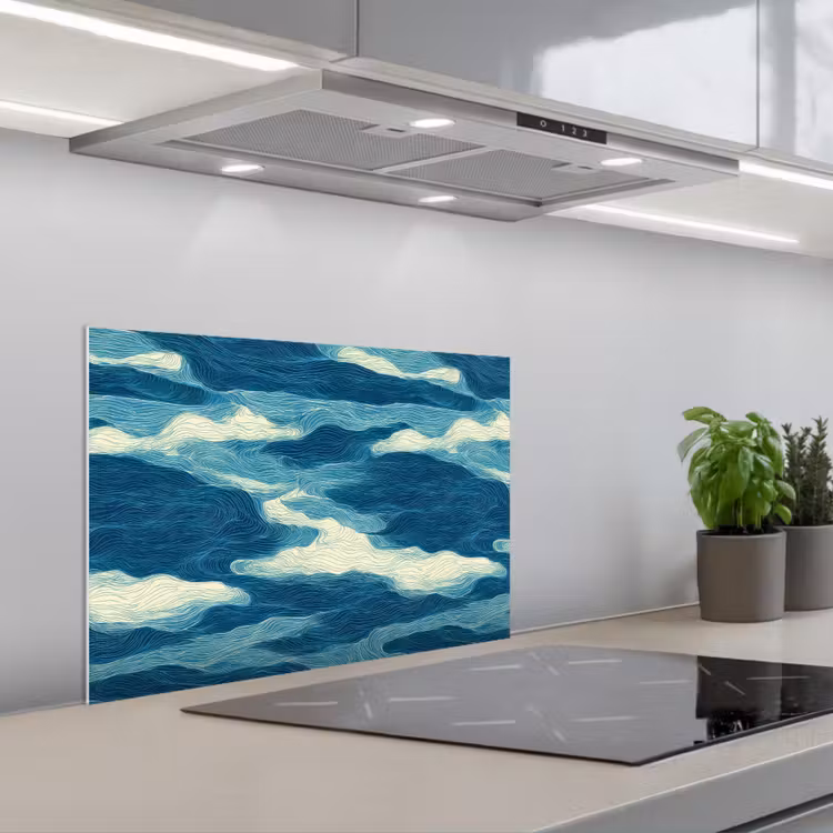 Fond de hotte - Vagues - Abstrait - Motif - Bleu - Blanc — 1