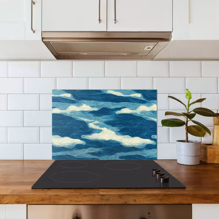 Fond de hotte - Vagues - Abstrait - Motif - Bleu - Blanc — 3