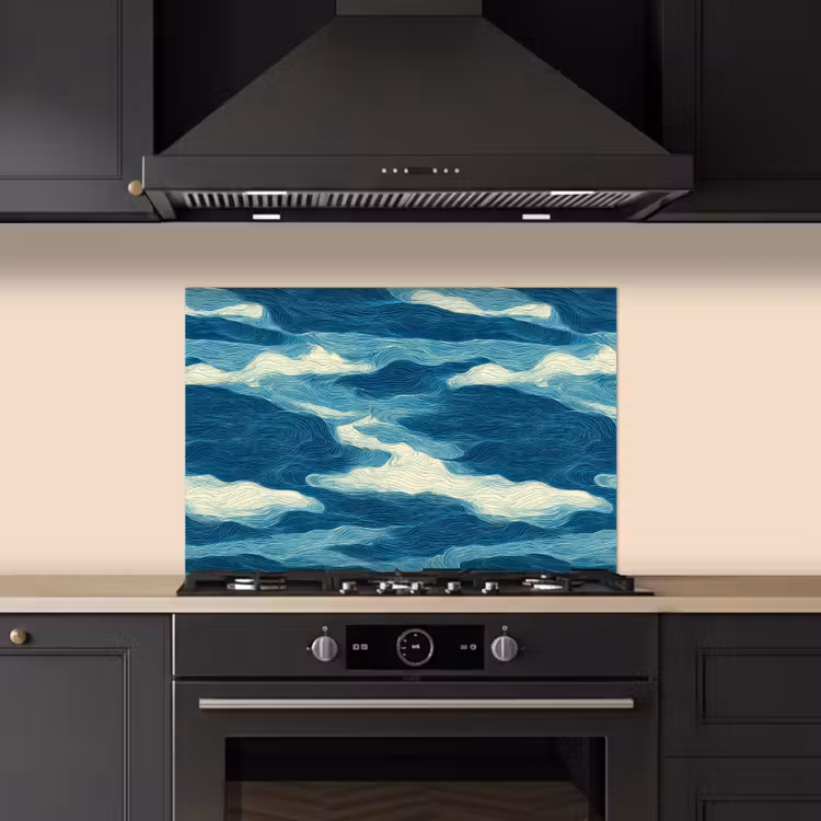 Fond de hotte - Vagues - Abstrait - Motif - Bleu - Blanc — 5