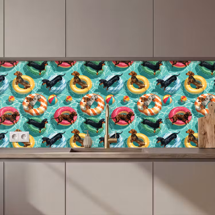 Fond de hotte - Teckels - Piscine - Coloré — 1