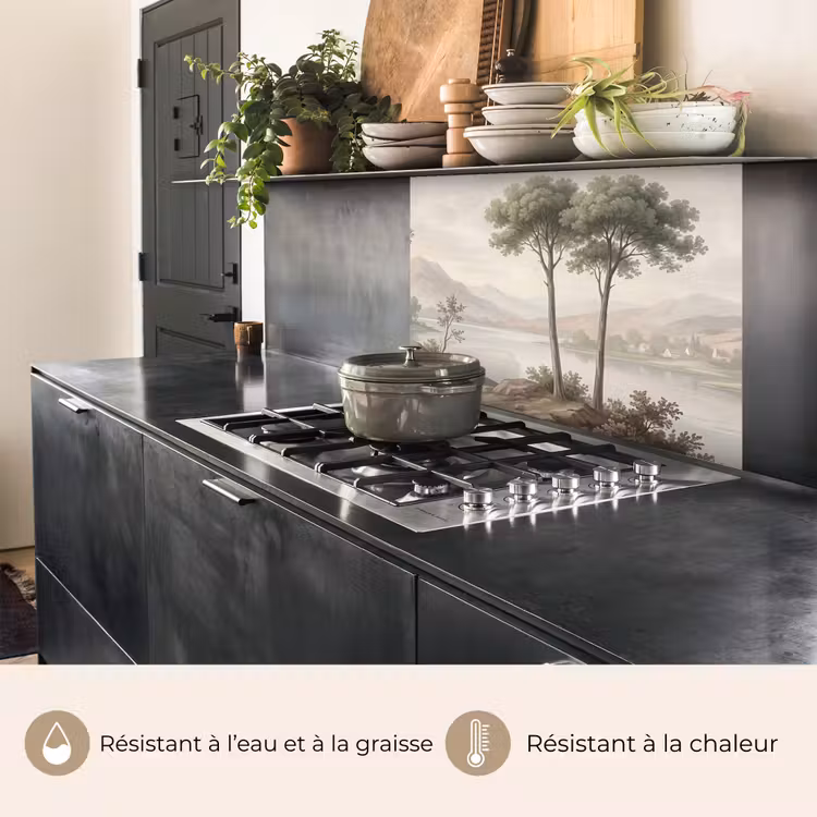 Crédence cuisine - Arbres - Lac - Montagnes - Illustration — 4