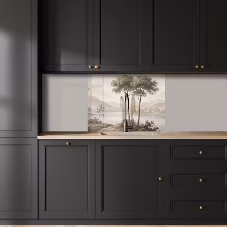 Crédence cuisine - Arbres - Lac - Montagnes - Illustration — 5