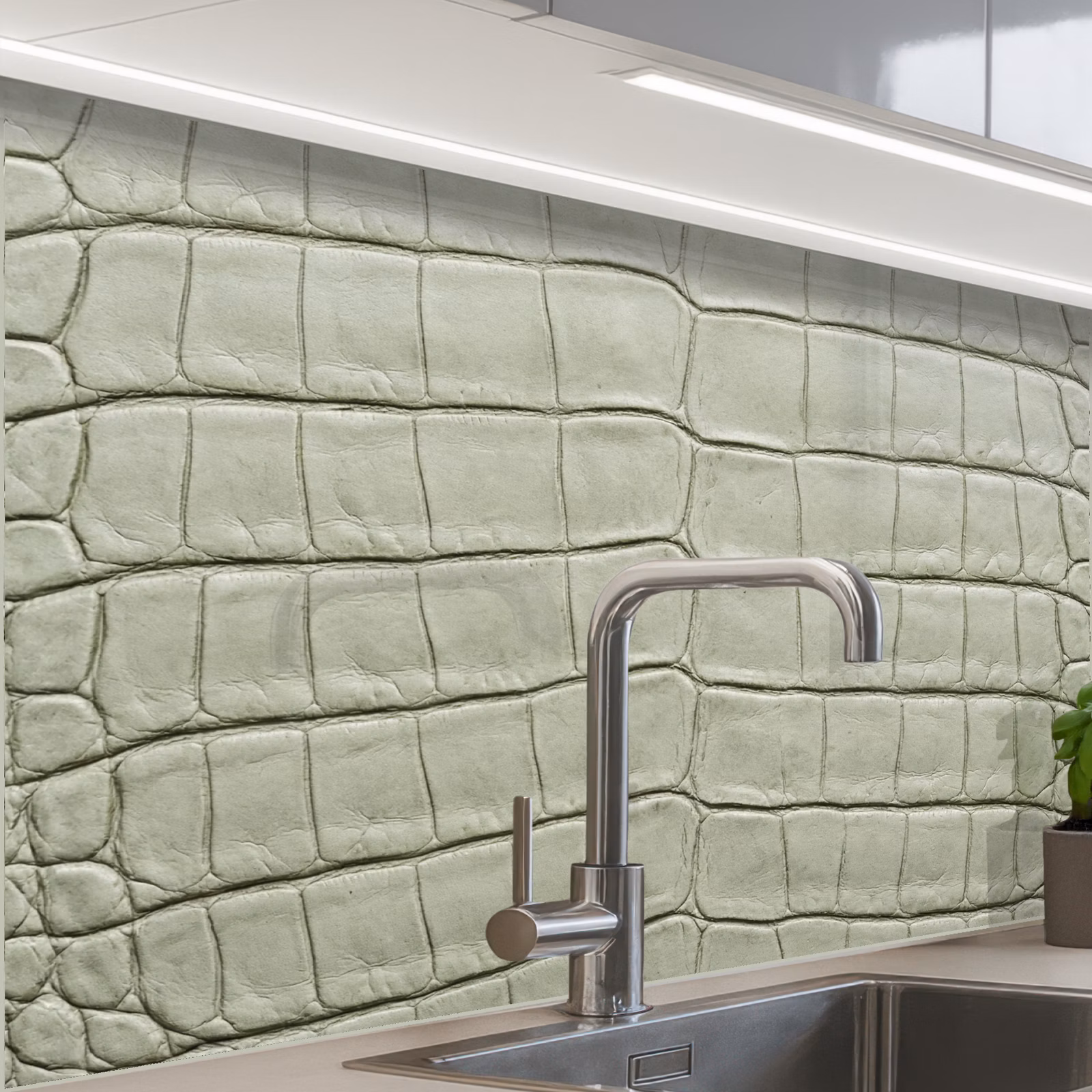 Crédence cuisine - Cuir de crocodile - Écailles - Vert — 1
