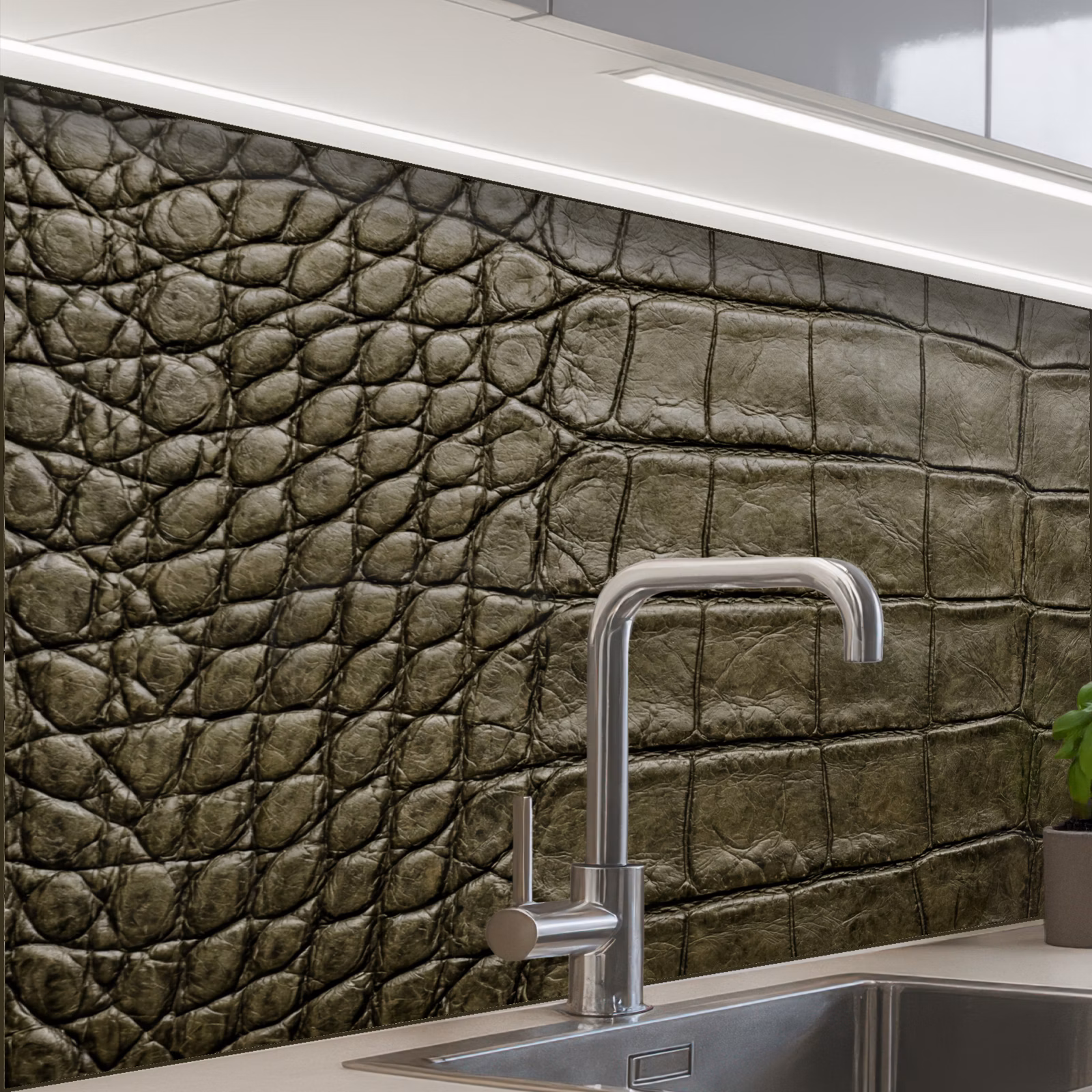 Crédence cuisine - Cuir de crocodile - Texturé - Vert — 1