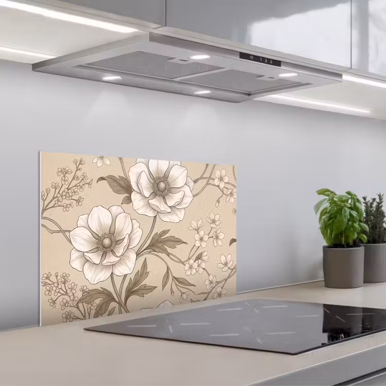 Fond de hotte - Fleurs - Motif - Beige — 1