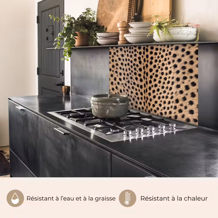 Crédence cuisine - Manteau - Guépard - Noir - Blanc — 4