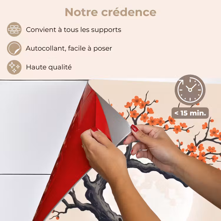 Fond de hotte - Asiatique - Fleur - Rouge — 4