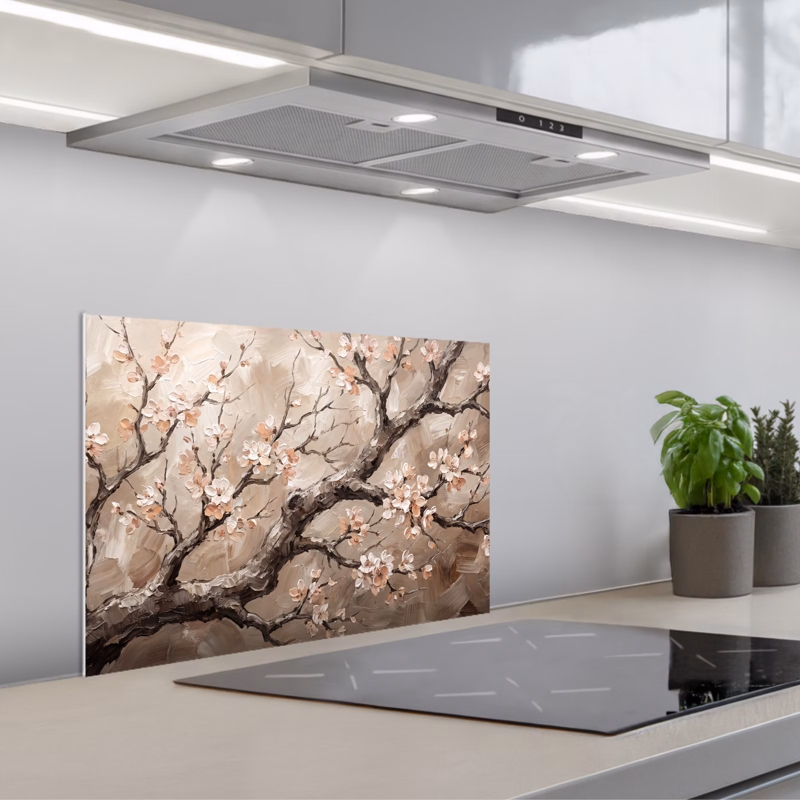 Fond de hotte - Fleur - Branches - Peinture - Beige - Sereine — 1