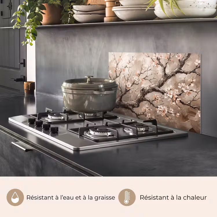 Fond de hotte - Fleur - Branches - Peinture - Beige - Sereine — 2