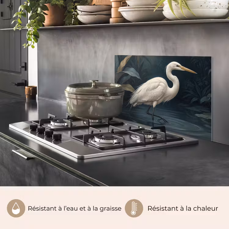 Fond de hotte - Héron - Eau - Nature - Moderne - Blanc — 2