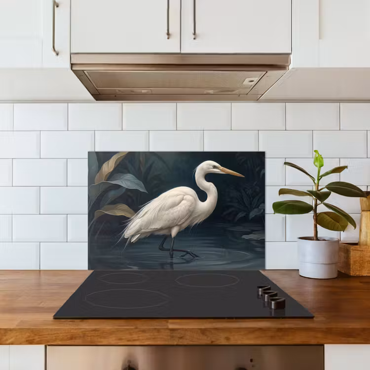 Fond de hotte - Héron - Eau - Nature - Moderne - Blanc — 3