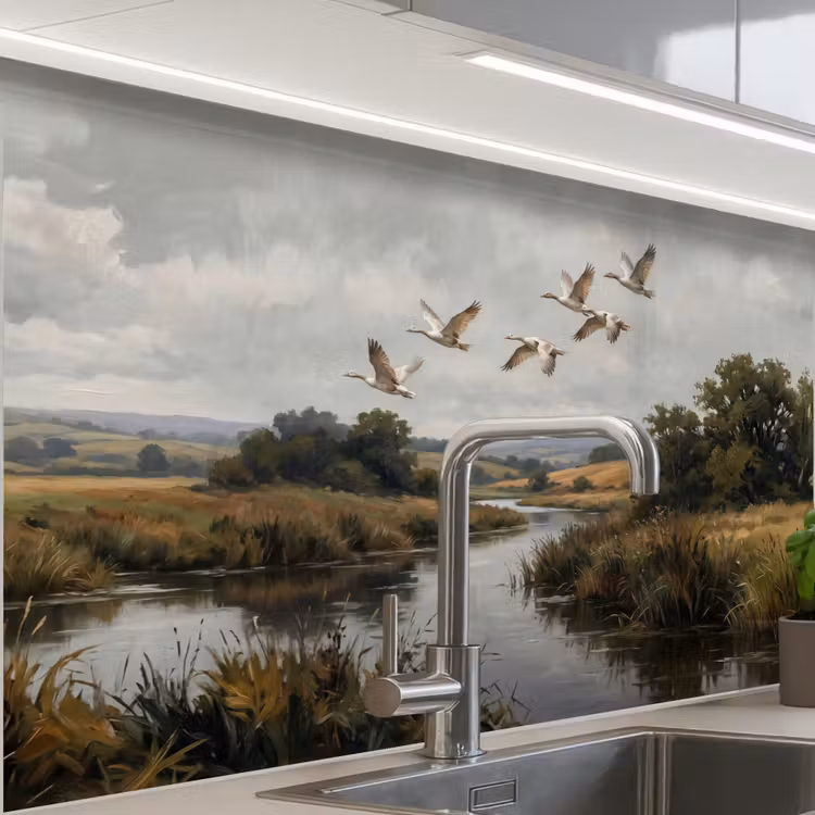 Crédence cuisine - Canards - Rivière - Paysage - Vol - Nostalgique — 1