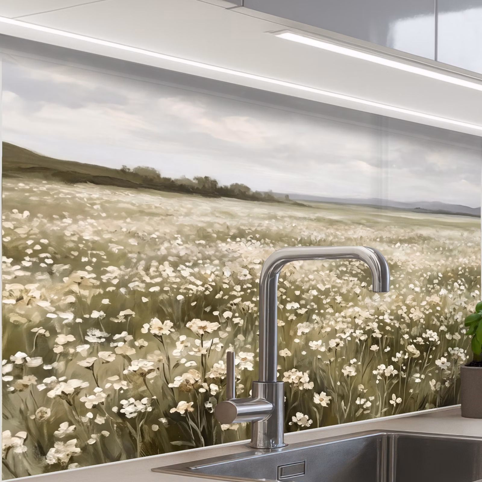 Crédence cuisine - Illustration - Paysage - Blanc — 1