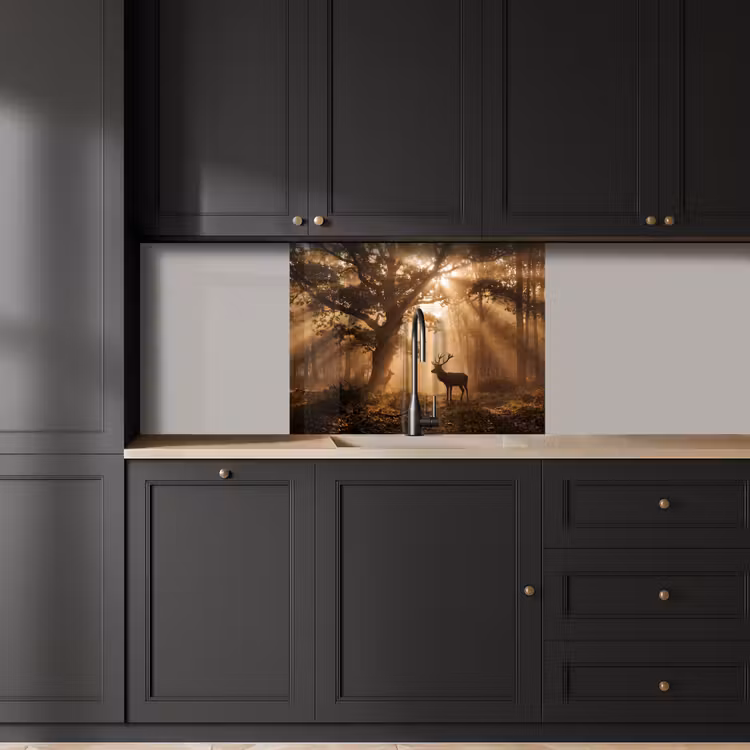 Crédence cuisine - Cerf - Forêt - Brumeux - Nature - Or — 5
