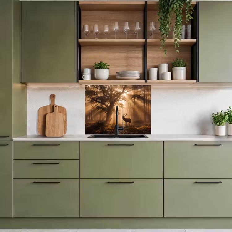 Crédence cuisine - Cerf - Forêt - Brumeux - Nature - Or — 7