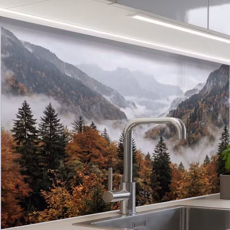 Crédence cuisine - Montagnes - Vallée - Brume - Automne - Nature — 1