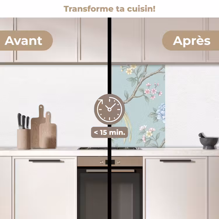 Crédence cuisine - Oiseau - Fleurs - Coloré — 2