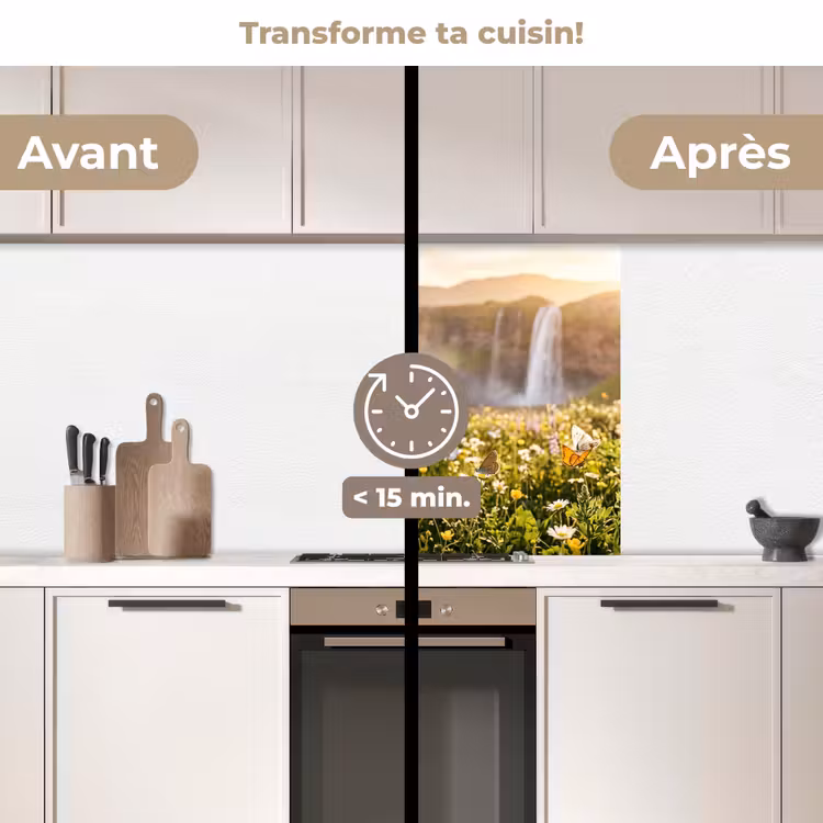 Crédence cuisine - Papillons - Cascade - Champ de fleurs — 2
