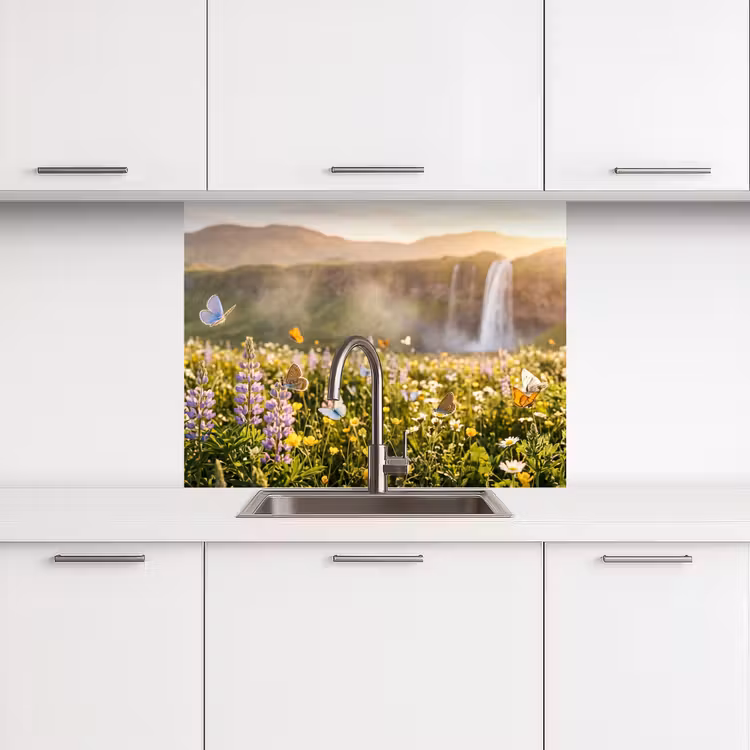 Crédence cuisine - Papillons - Cascade - Champ de fleurs — 3
