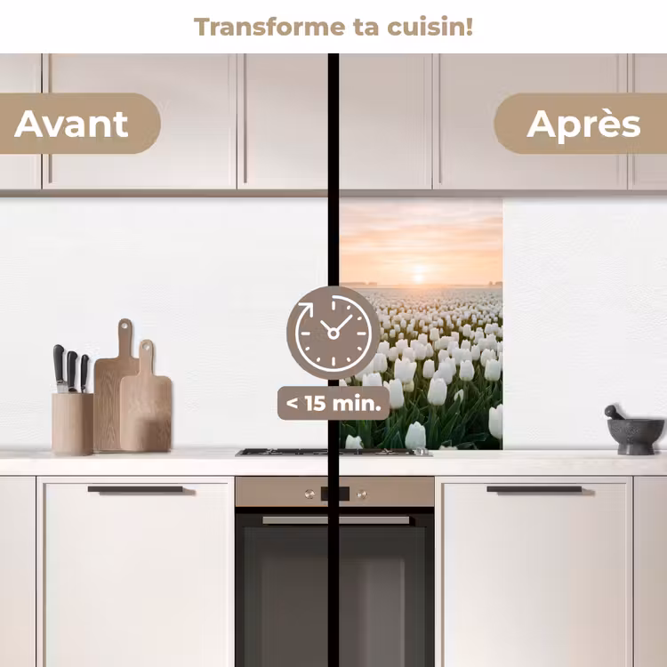 Crédence cuisine - Tulipes - Paysage - Blanc — 2