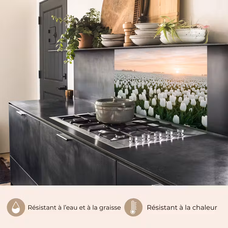 Crédence cuisine - Tulipes - Paysage - Blanc — 4