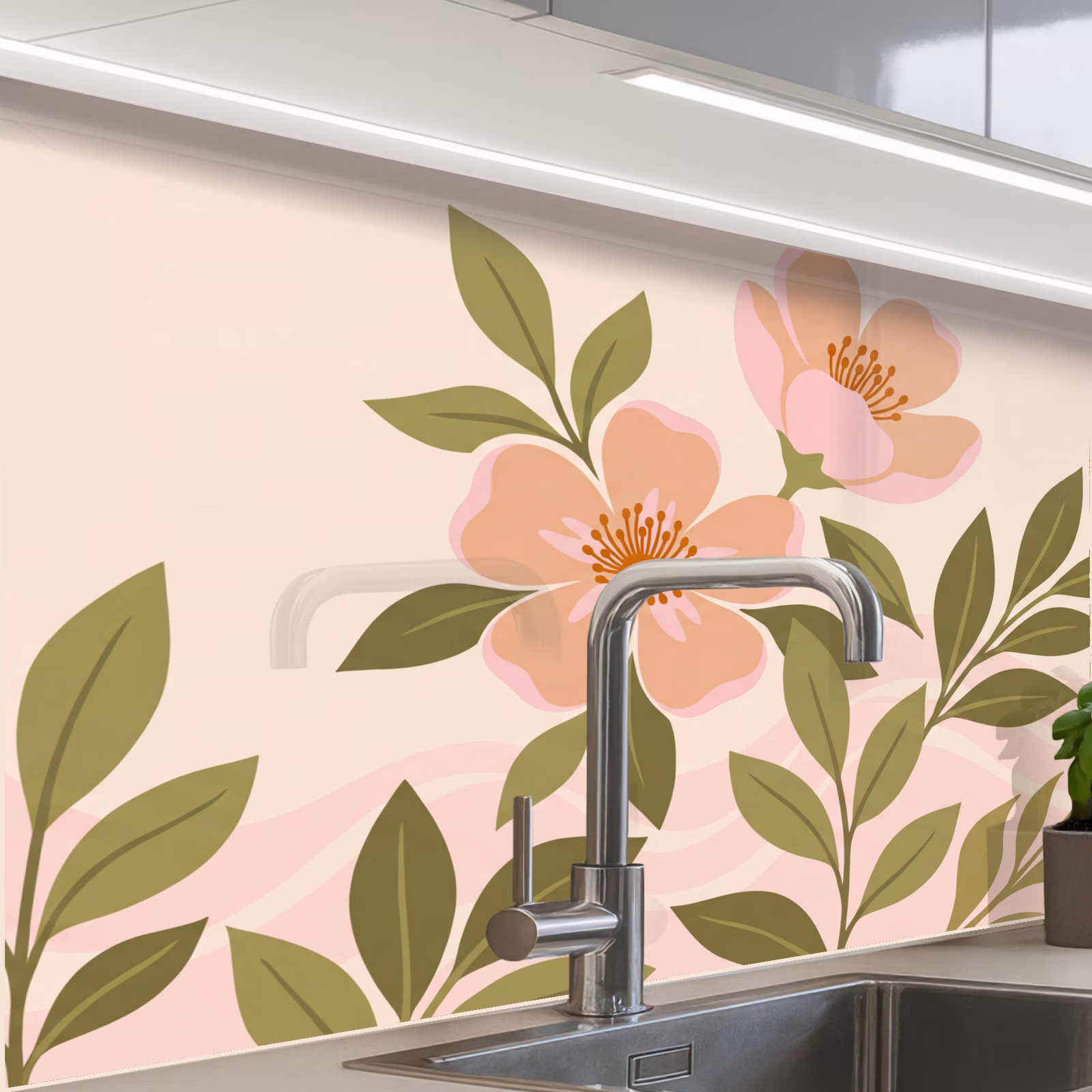 Crédence cuisine - Graphique - Fleurs - Rose — 1