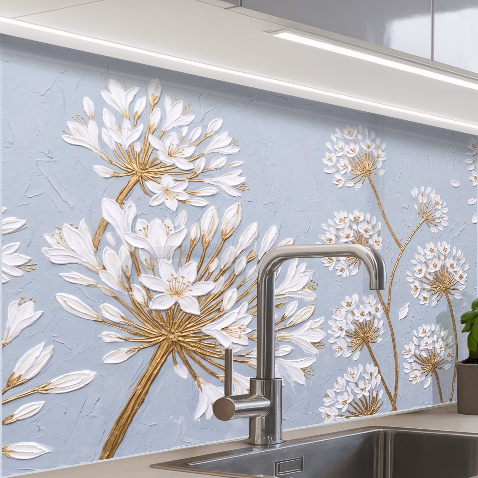 Crédence cuisine - Illustration - Fleurs - Bleu — 1