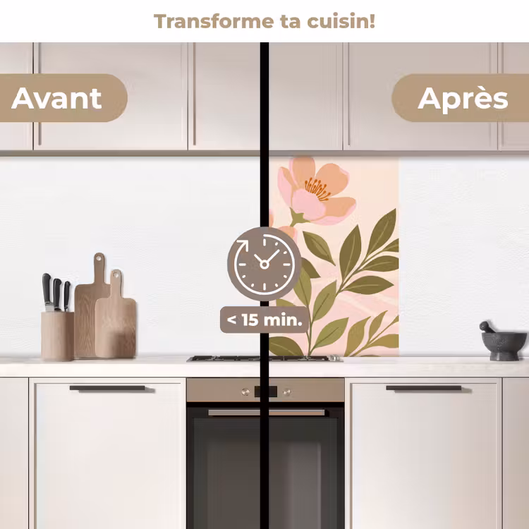 Crédence cuisine - Graphique - Fleurs - Rose — 2