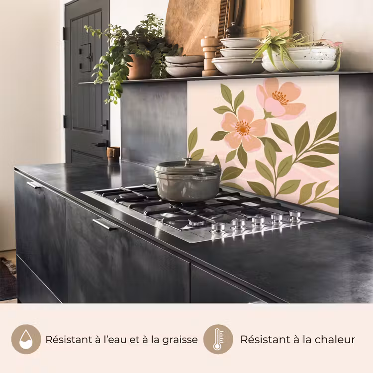 Crédence cuisine - Graphique - Fleurs - Rose — 4