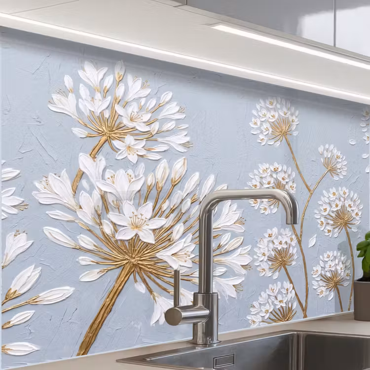 Crédence cuisine - Illustration - Fleurs - Bleu — 1