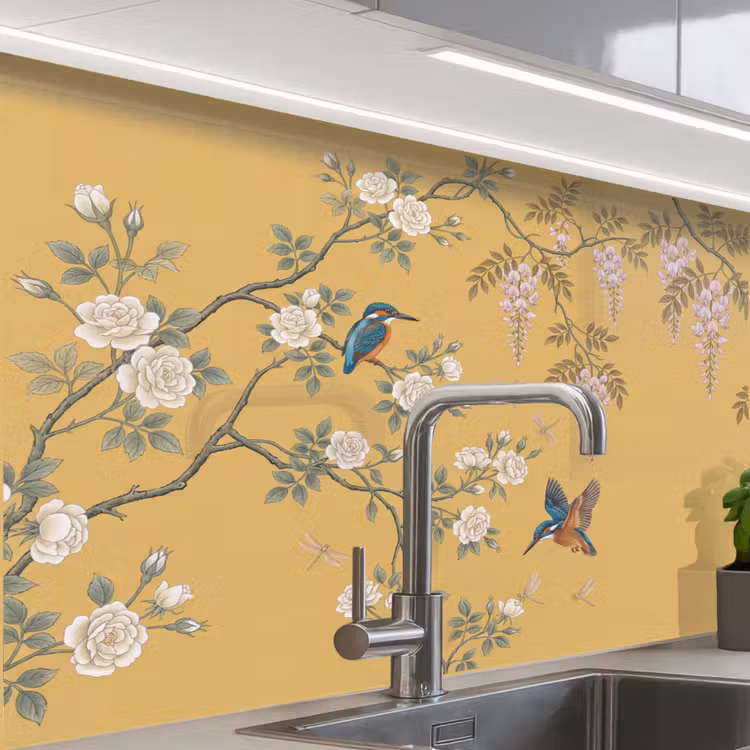 Crédence cuisine - Martin-pêcheurs - Blossom - Jaune — 1