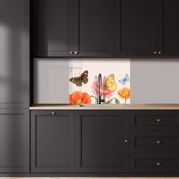 Crédence cuisine - Papillons - Coquelicots - Illustration - Coloré — 5