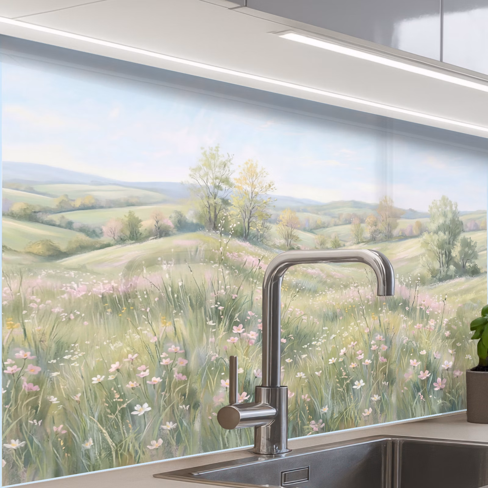 Crédence cuisine - Champ de fleurs - Fleurs - Vert — 1