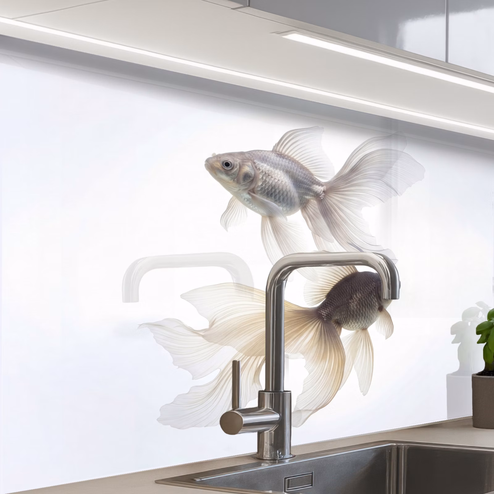 Crédence cuisine - Poisson rouge - Moderne - Blanc — 1
