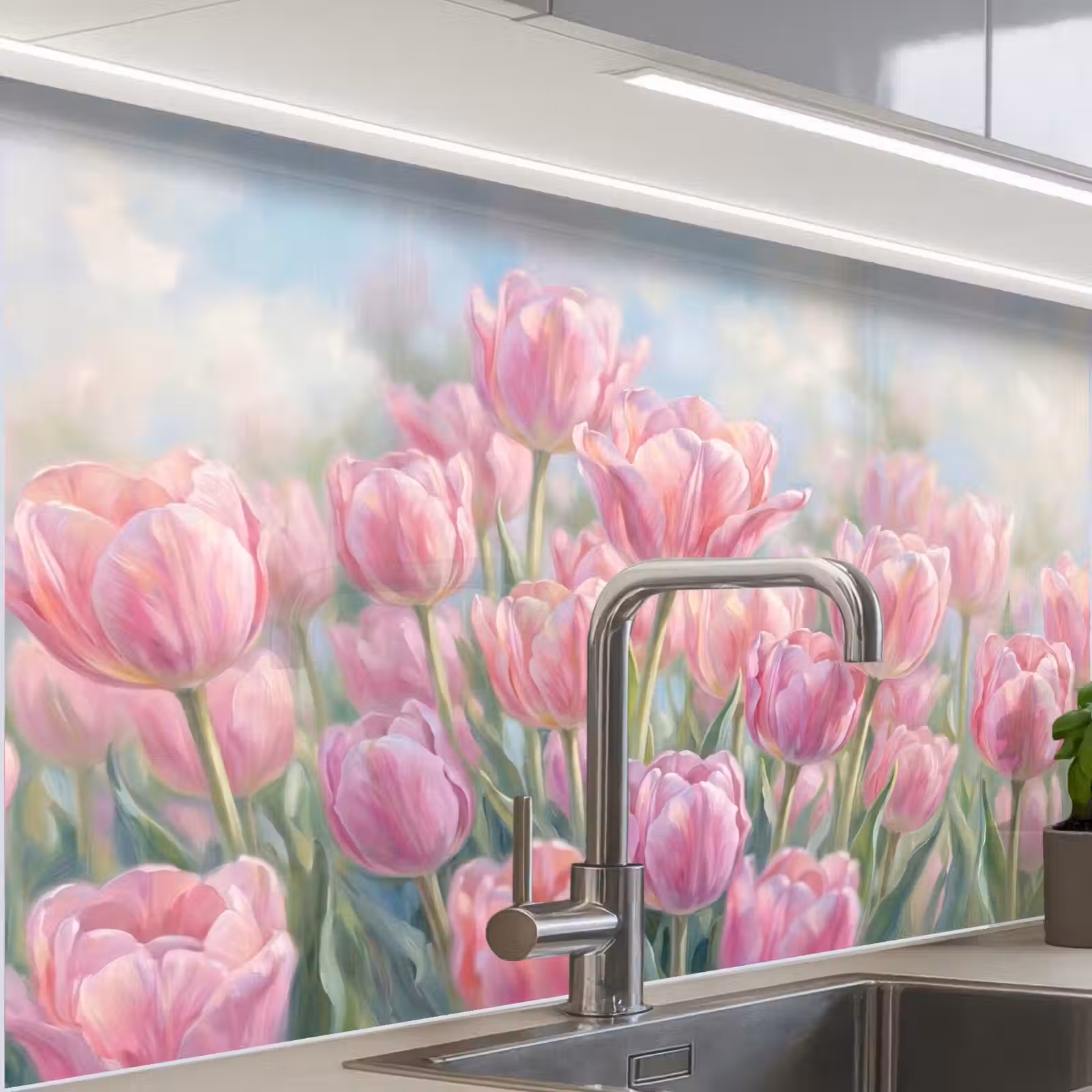 Crédence cuisine - Tulipes - Champ - Printemps - Rose — 1