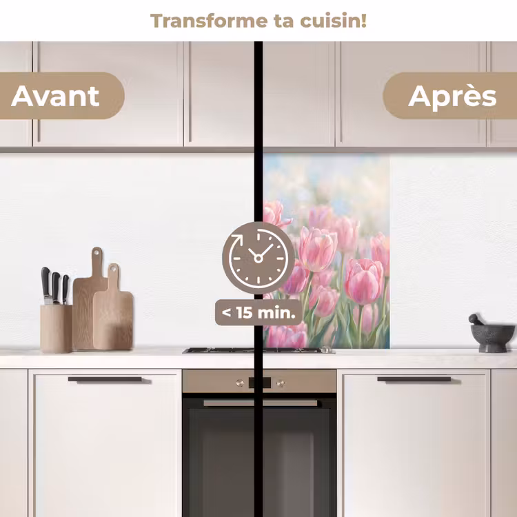 Crédence cuisine - Tulipes - Champ - Printemps - Rose — 2