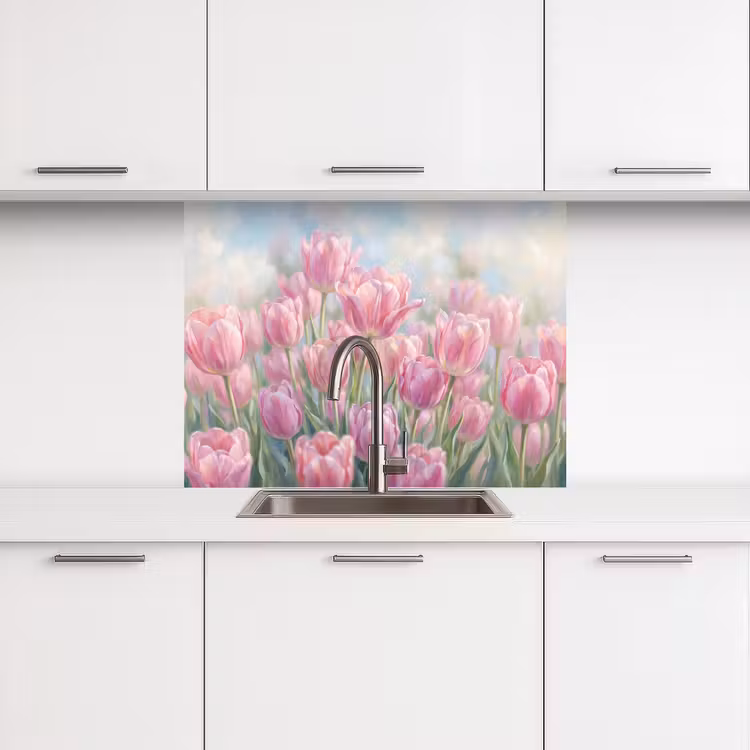 Crédence cuisine - Tulipes - Champ - Printemps - Rose — 3