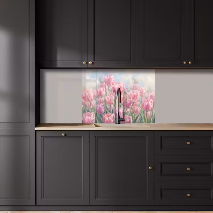 Crédence cuisine - Tulipes - Champ - Printemps - Rose — 5