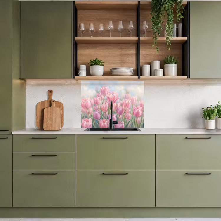 Crédence cuisine - Tulipes - Champ - Printemps - Rose — 7