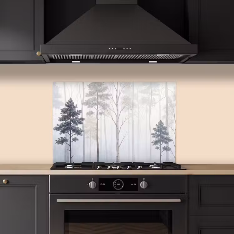 Fond de hotte - Forêt - Arbres - Brouillard - Nature - Illustration - Gris — 5