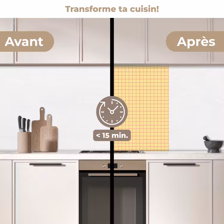 Crédence cuisine - Carreaux - Grille - Minimaliste - Jaune - Rose — 2