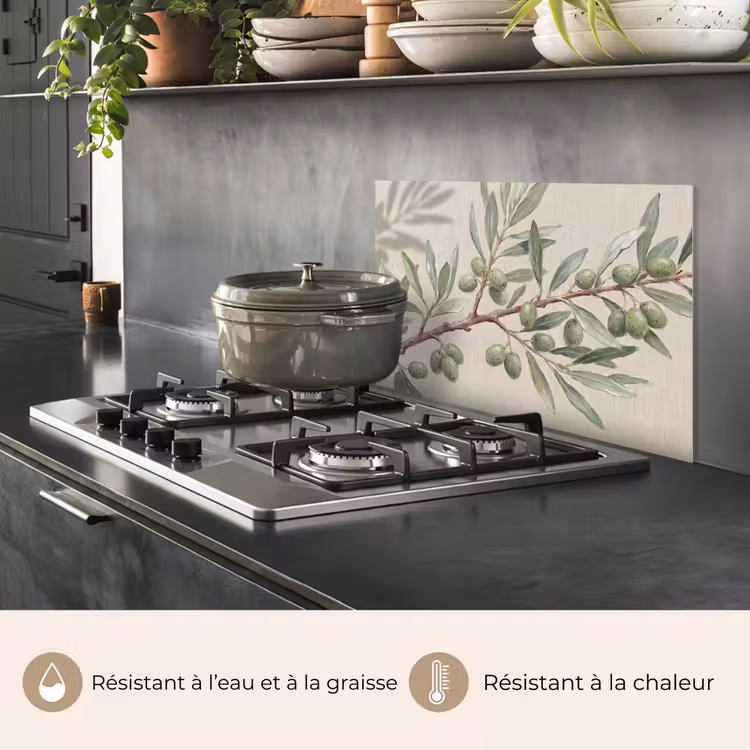 Fond de hotte - Branche d'olivier - Feuilles - Nature - Vert - Beige — 2