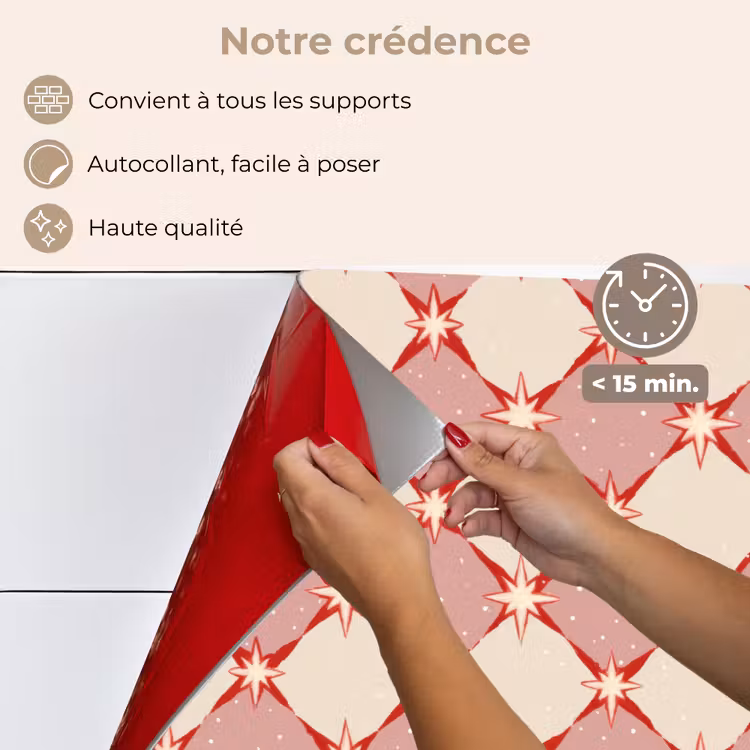 Fond de hotte - Losanges - Étoiles - Vintage - Vieux rose - Rouge — 4