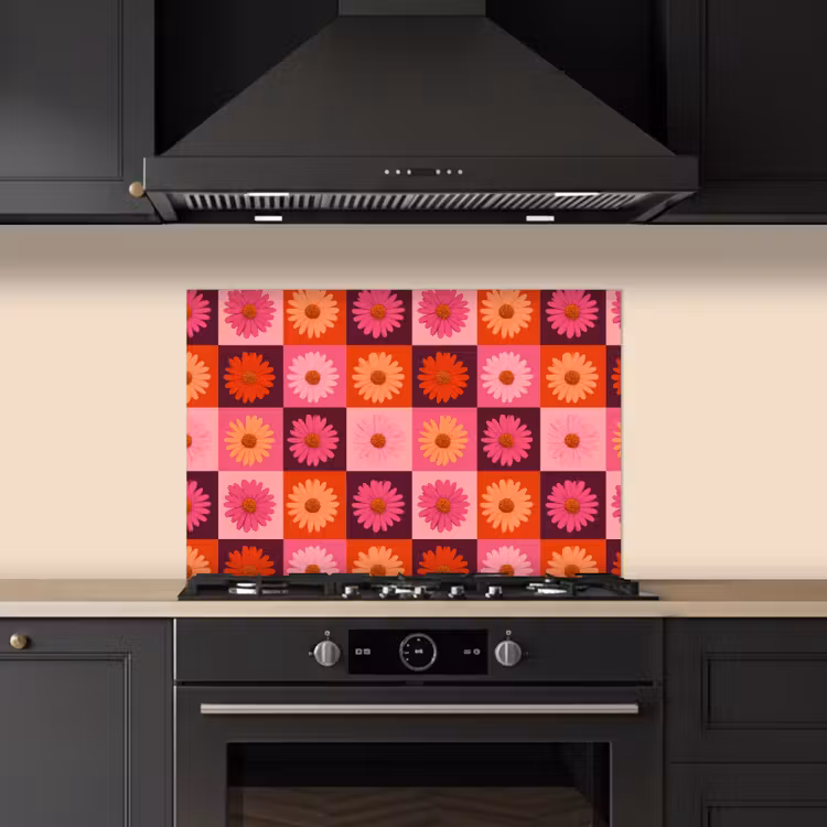 Fond de hotte - Pâquerettes - Damier - Rétro - Rose - Orange — 5