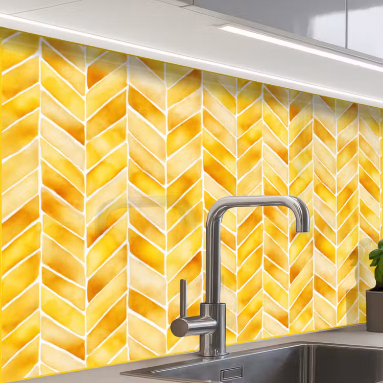 Crédence cuisine - Chevrons - Aquarelle - Motifs - Jaune doré — 1