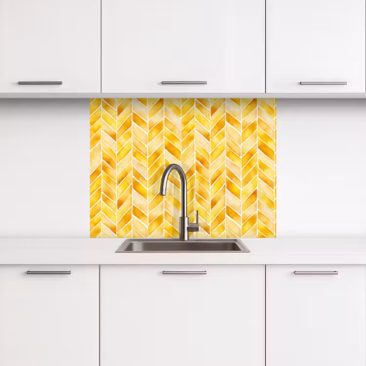 Crédence cuisine - Chevrons - Aquarelle - Motifs - Jaune doré — 3