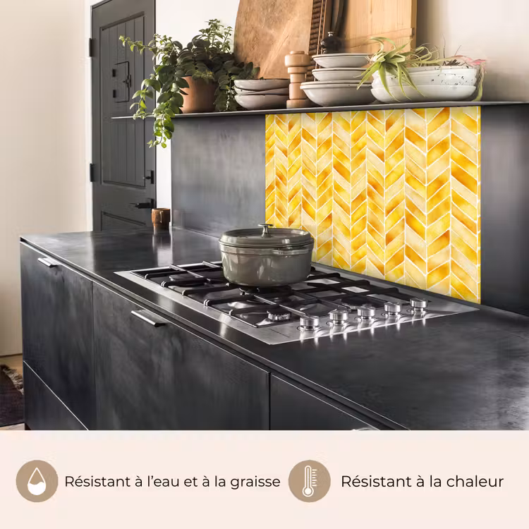 Crédence cuisine - Chevrons - Aquarelle - Motifs - Jaune doré — 4