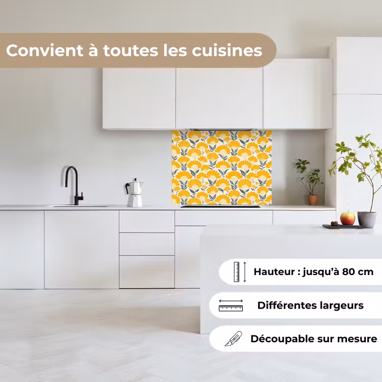 Crédence cuisine - Fleurs - Rétro - Botanique - Jaune ocre - Gris — 6